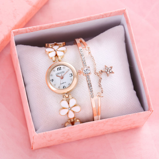 Women's Bracelet Watch Flower Disk Two-piece Bracelet Set - Novaluxe