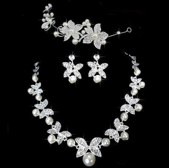 Butterfly Bridal Jewelry Set Chain Pearl Jewelry Three Piece Bridal Soft Chain Headdress Bridal Jewelry Set - Novaluxe