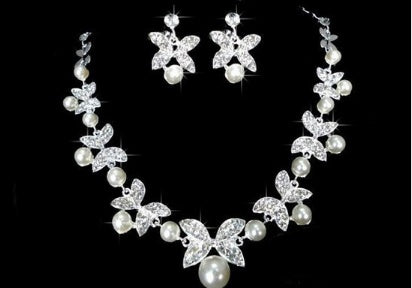 Butterfly Bridal Jewelry Set Chain Pearl Jewelry Three Piece Bridal Soft Chain Headdress Bridal Jewelry Set - Novaluxe