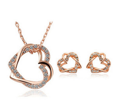 Yiwu Fashion Jewelry Factory Jewelry Customized Double Diamond Heart Necklace Earring Set - Novaluxe