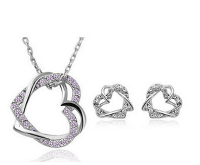 Yiwu Fashion Jewelry Factory Jewelry Customized Double Diamond Heart Necklace Earring Set - Novaluxe