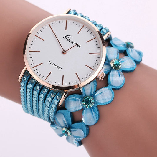 Fashion Geneva Flowers Watches Women Dress Elegant Quartz Bracelet Ladies Watch Crystal Diamond Wrist Watch Gift Reloj Mujer - Novaluxe
