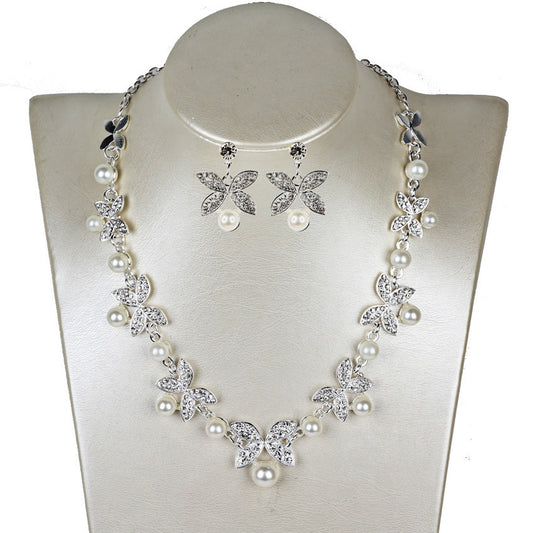 New Pearl butterfly necklace, earrings, bridal jewelry set, bridal jewelry - Novaluxe
