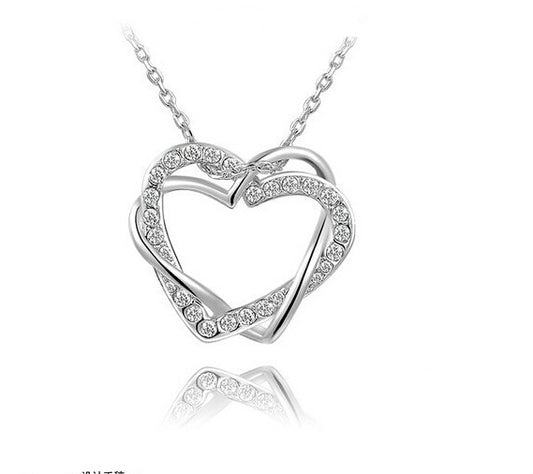 Yiwu Fashion Jewelry Factory Jewelry Customized Double Diamond Heart Necklace Earring Set - Novaluxe