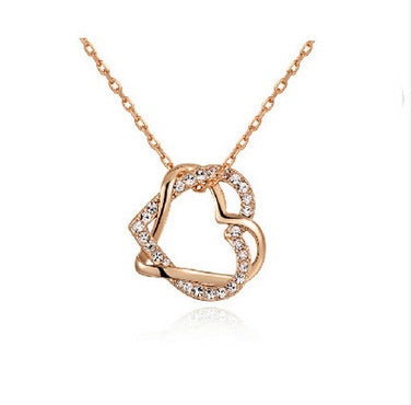 Yiwu Fashion Jewelry Factory Jewelry Customized Double Diamond Heart Necklace Earring Set - Novaluxe