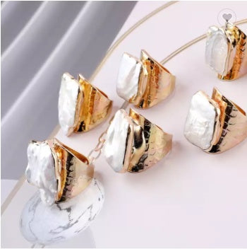 Sell Ring Irregular Pearl Ring Baroque Style Ring Gilt Edge Ring - Novaluxe
