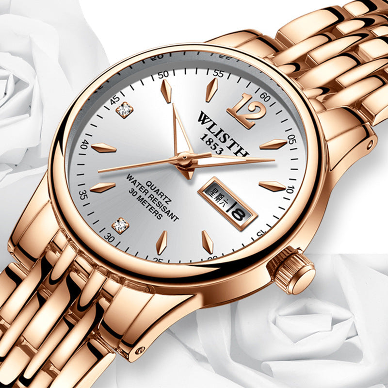 Women Dress Watch Rose Gold Stainless Steel WLISTH Brand Fashion Ladies Wristwatch Week Date Quartz Clock Female Luxury Watches - Novaluxe