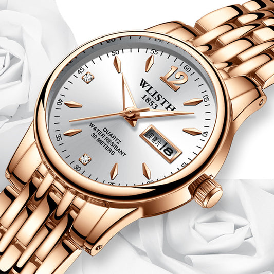 Women Dress Watch Rose Gold Stainless Steel WLISTH Brand Fashion Ladies Wristwatch Week Date Quartz Clock Female Luxury Watches - Novaluxe