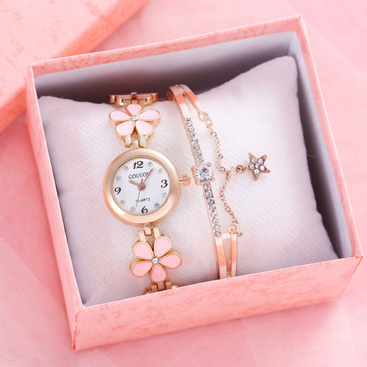 Women's Bracelet Watch Flower Disk Two-piece Bracelet Set - Novaluxe