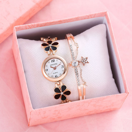 Women's Bracelet Watch Flower Disk Two-piece Bracelet Set - Novaluxe