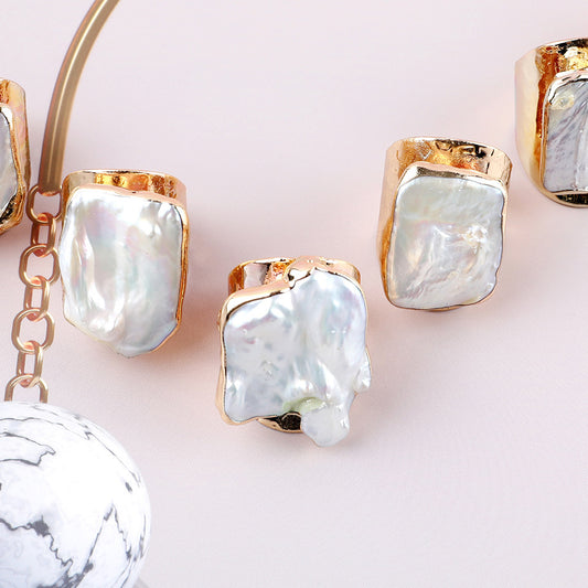 Sell Ring Irregular Pearl Ring Baroque Style Ring Gilt Edge Ring - Novaluxe