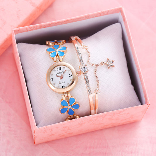 Women's Bracelet Watch Flower Disk Two-piece Bracelet Set - Novaluxe