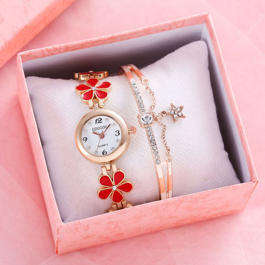 Women's Bracelet Watch Flower Disk Two-piece Bracelet Set - Novaluxe
